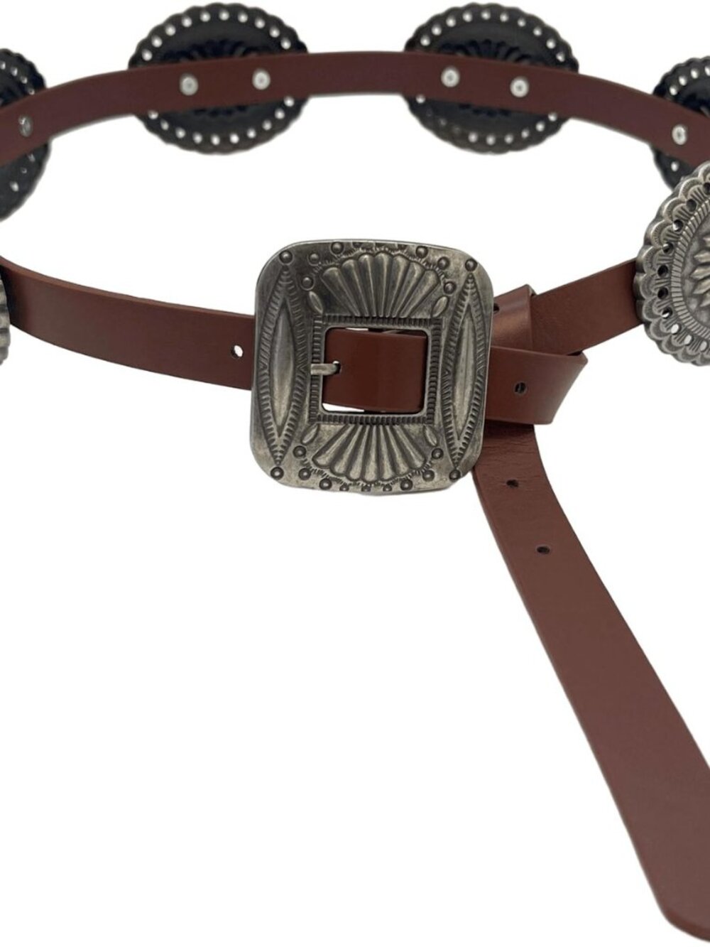 Womens Brown Western Concho Belt Fasion Boho Style Belt for Dresses Coats Jeans